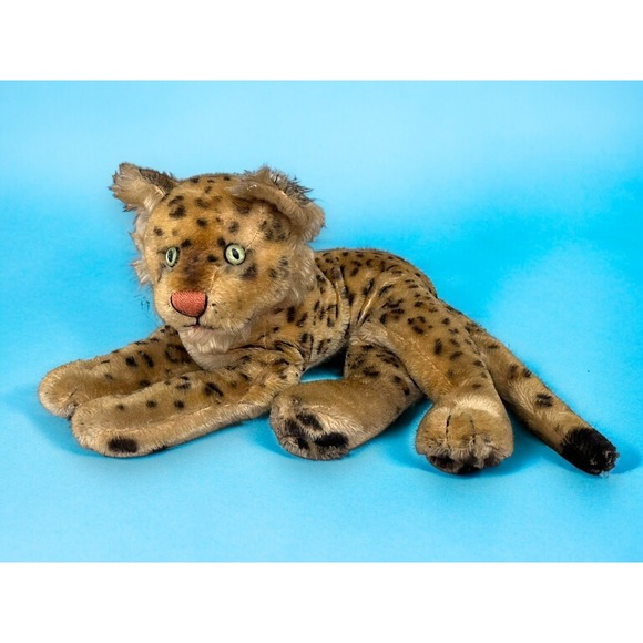 Vtg STEIFF Mohair Laying SPOTTED LEOPARD Cheetah Stuffed Plush Animal 14